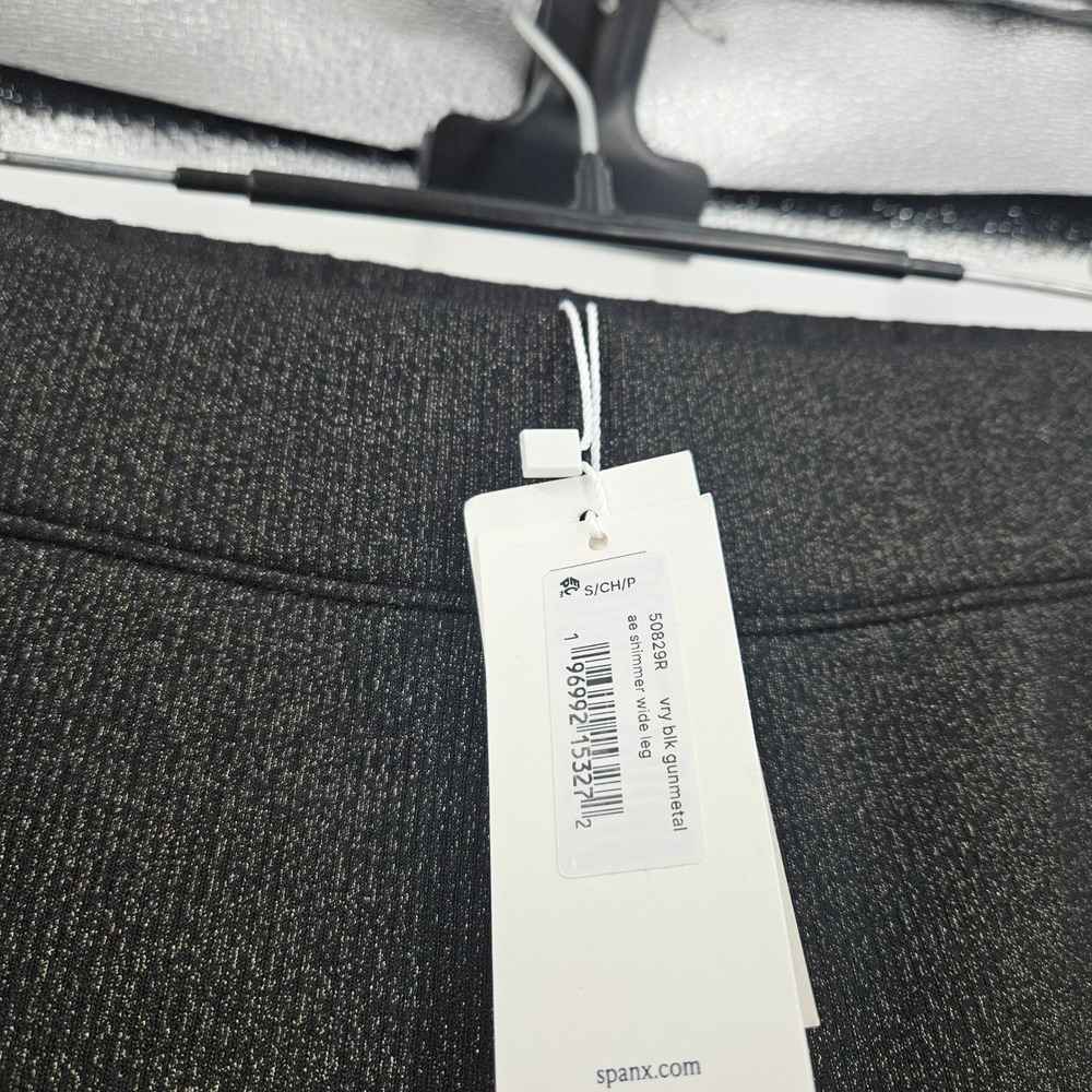 Spanx AirEssentials Shimmer Pants Black Metallic Wide Leg Gunmetal NWT Size S - Picture 6 of 9